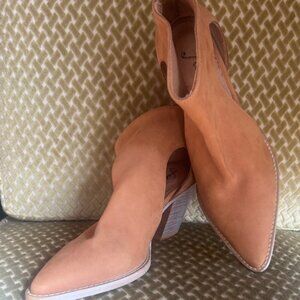 Free People Lush Tan Suede Block heel Side Cut Out Wilder Booties NEW